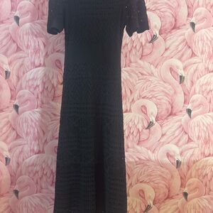 Elegant Black Knit Crochet Dress